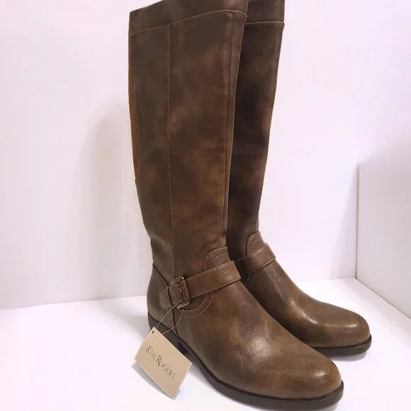 Kim Rogers Brown Knee-High Riding Boots 8.5M – Memory Foam Insole, Buckle Detail - Picture 3 of 11